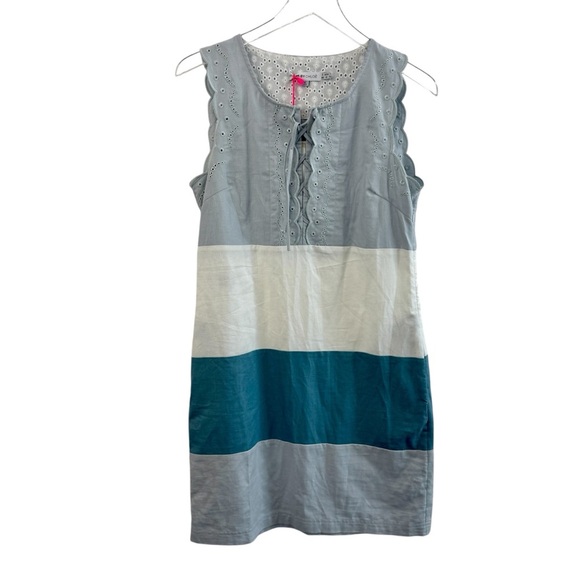 NEW See by Chloe Dress Size 6 Color-block Style with Eyelet Detail Blue White - Picture 1 of 10